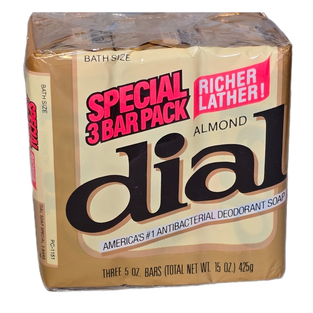 Vintage Dial ALMOND Bar Soap Special 3 Bar Pack Gold Foil Factory Sealed 5oz ea.